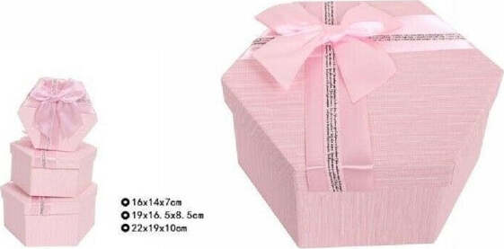 Set-3-Pezzi-Scatole-Box-Per-Regali-Varie-Misure-Esagonali-Rosa-Con-Fiocco-69351