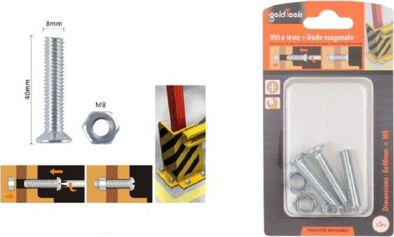 Set-3-Pezzi-Viti-Vite-Testa-A-Croce-Piatta-8-X-40-Mm-Con-Dado-Esagonale-M8-90949