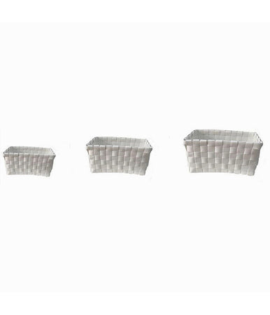 Set 3 Pz Cestini Portaoggetti Organizer Tessuto Bagno Rettangolari Bianco 59080
