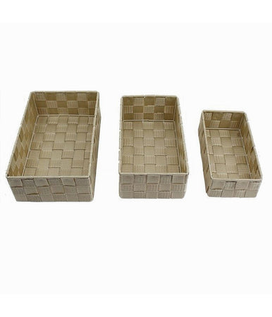 Set 3 Pz Scatola Porta Oggetti In Tessuto Intrecciato Contenitori Beige 79057