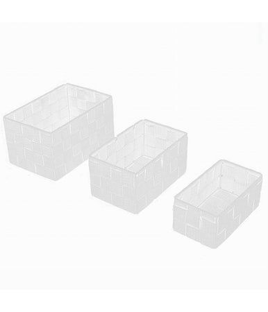 Set 3 Pz Scatola Porta Oggetti In Tessuto Intrecciato Contenitori Bianco 79138