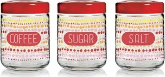Set-3-Pz-Tris-Barattoli-Da-Cucina-In-Vetro-Look-Sale-Zucchero-Caffè-Da-800-Cc