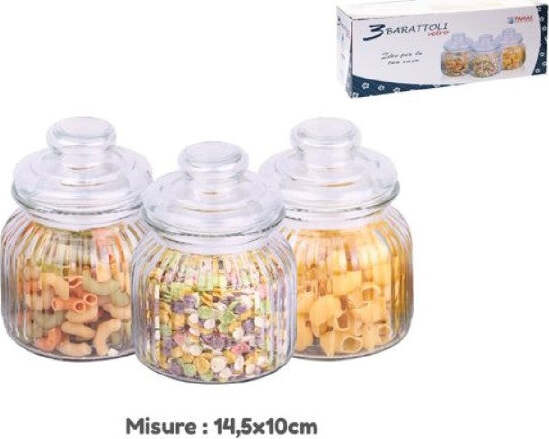 Set-3-Tris-Barattoli-Con-Coperchio-Vetro-14.5x10cm-Cucina-Pasta-Biscotti-710916