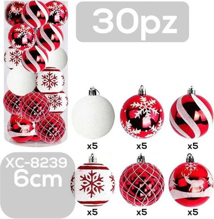 Set-30-Palline-Natalizie-Decorazioni-6-Cm-Addobbi-Per-Albero-Di-Natale-Xc-8239