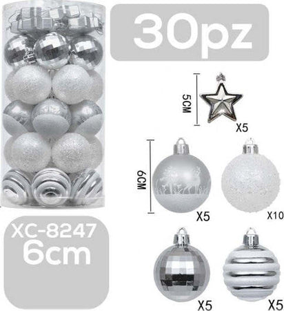 Set-30-Palline-Natalizie-Decorazioni-6-Cm-Addobbi-Per-Albero-Di-Natale-Xc-8247