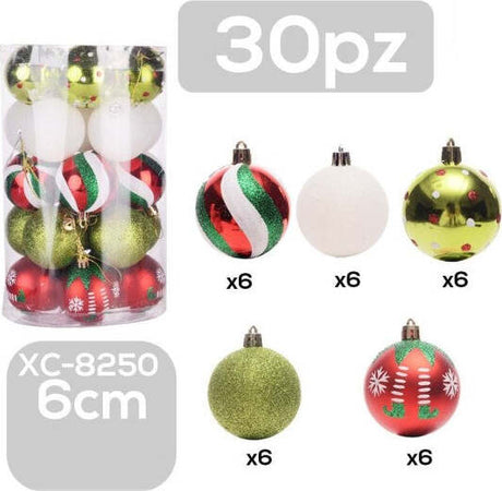 Set-30-Palline-Natalizie-Decorazioni-6-Cm-Addobbi-Per-Albero-Di-Natale-Xc-8250