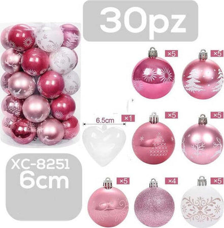 Set-30-Palline-Natalizie-Decorazioni-6-Cm-Addobbi-Per-Albero-Di-Natale-Xc-8251