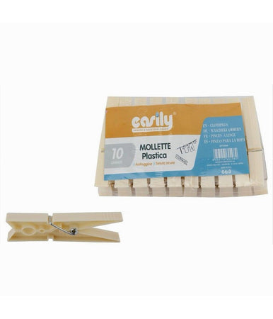 Set 30 Pz Mollette In Plastica Pinze Bucato Panni Antiruggine Grandi Beige 69498