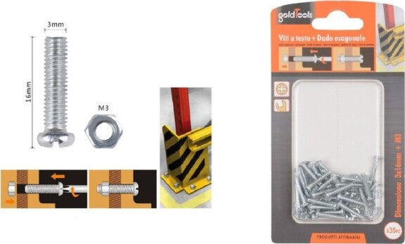 Set-35-Pz-Viti-Vite-Testa-A-Croce-Tonda-3x16-Mm-Con-Dadi-Dado-Esagonale-M3-90953