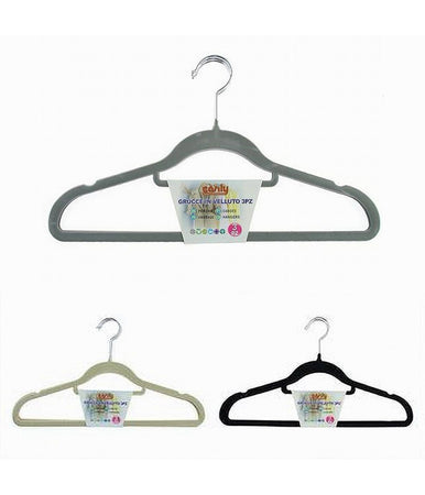 Set 3pz Grucce Stampelle Appendiabito Velluto Vestiti Pantaloni Vari Colori 10463