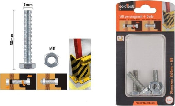 Set-3pz-Vite-Viti-Per-Esterno-A-Testa-Esagonali-8-X-30-Mm-Con-Dadi-Dado-M8-90920