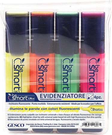 Set 4 evidenziatori neon be Smart fluorescenti illumina parole Cancelleria e prodotti per ufficio/Penne matite scrittura e correzione/Marcatori ed evidenziatori/Evidenziatori Decor Space - Altamura, Commerciovirtuoso.it