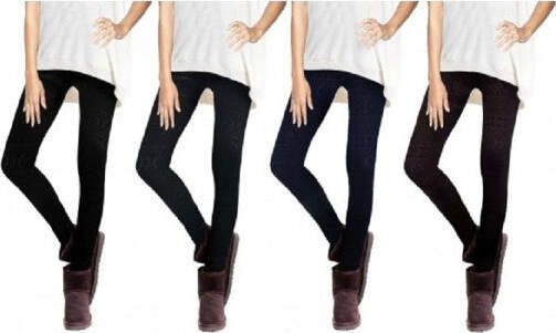 Set-4-Leggings-Fantasia-Ethnic-Donna-Effetto-Termico-Interno-Felpato-Elastico