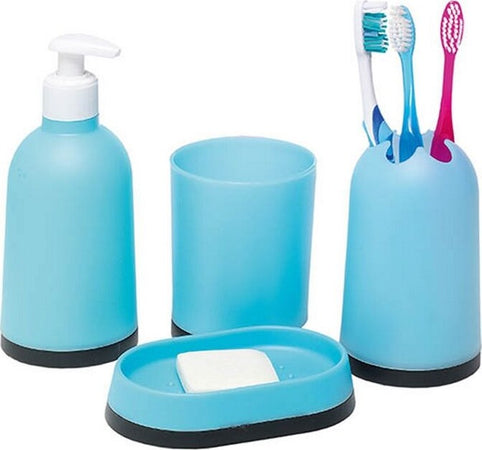 Set-4-Pezzi-Accessori-Arredo-Bagno-Toilette-In-Plastica-Colore-Celeste