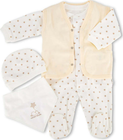 Set-4-Pezzi-Neonato-Baby-Irge-Per-Bimbo-O-Bimba-In-Cotone-Organico-Da-1-A-9-Mesi-Con-Tutina,-Cardigan-Cappellino-E-Bavaglino