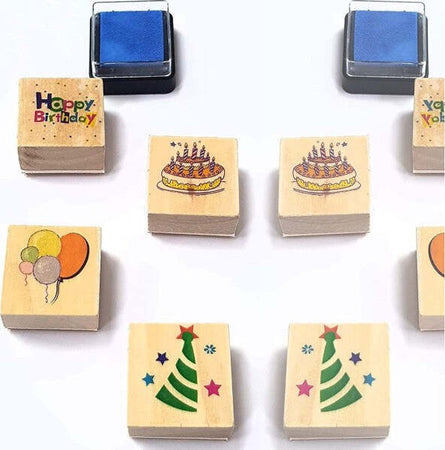 Set-4-Pezzi-Timbri-Effetto-Legno-Quadrato-Happy-Birthday-Timbro-Timbrini