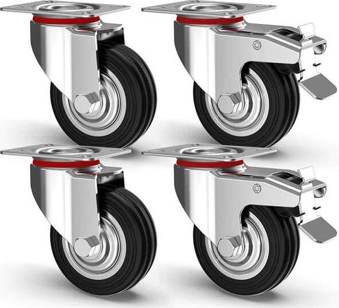 Set-4-Ruote-Piroettanti-Per-Carichi-Pesanti-Girevole-360°-Con-Freno-125x80x100mm