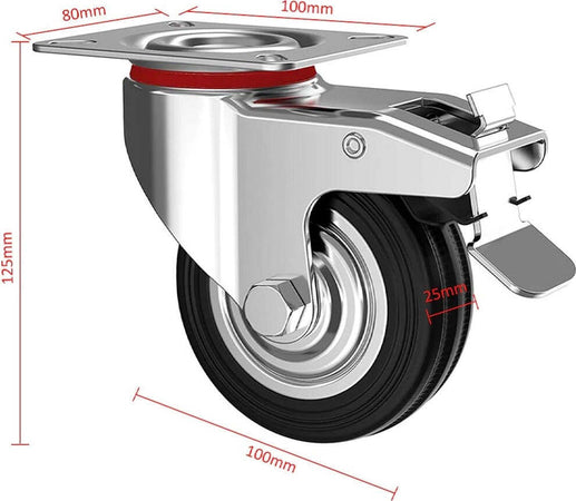 Set 4 Ruote Piroettanti Per Carichi Pesanti Girevole 360? Con Freno 80x63x H90mm Fai da te/Prodotti per la costruzione/Prodotti per il trasporto materiali/Rotelle industriali/Rotelle piatte Trade Shop italia - Napoli, Commerciovirtuoso.it