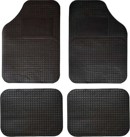 Set-4-Tappeti-Per-Auto-In-Gomma-E-Pvc-Sagomabili-Universali-Fondo-Puntinato-Nero