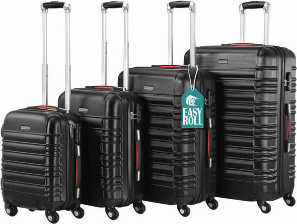 Set-4-Valigie-Rigide-con-Ruote-Easy-Roll-Trolley-Bagaglio-a-Mano-Viaggio-Nero