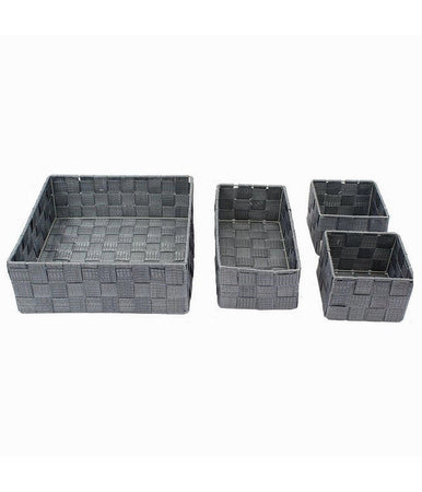 Set 4pz Contenitori Grigio Scuro Scatola In Tessuto Organizer Portaoggetti 79145