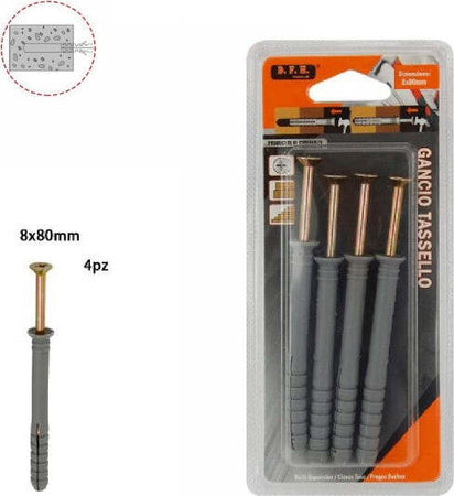 Set-4pz.-Tasselli-Fisher-Viti-Vite-Chiodi-Gancio-Tassello-Misura-8-X-80-Mm-69054
