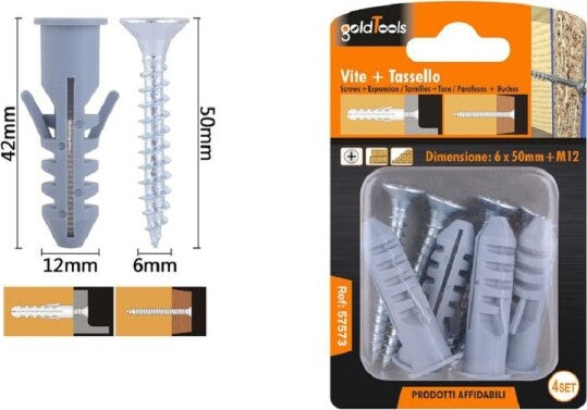 Set-4pz-Viti-Vite-Croce-6x50-Mm-+-Tasselli-Con-Alette-Tassello-M12-Fischer-57573