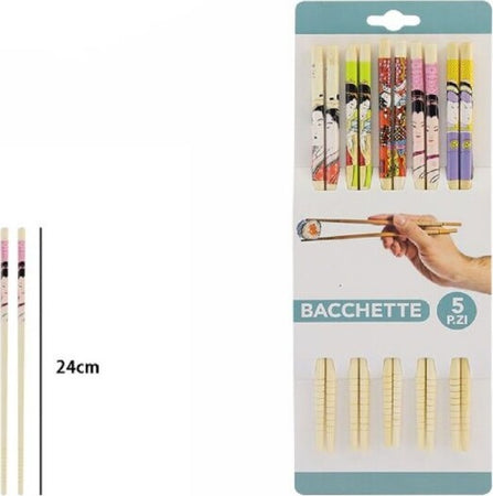 Set-5-Coppie-10-Bacchette-Legno-Cinesi-Giapponesi-Posate-Cucina-24cm-Decorate-74190