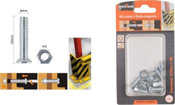 Set-5-Pezzi-Viti-Vite-A-Testa-A-Croce-Piatta-8x20-Mm-Con-Dado-Esagonale-M8-90947