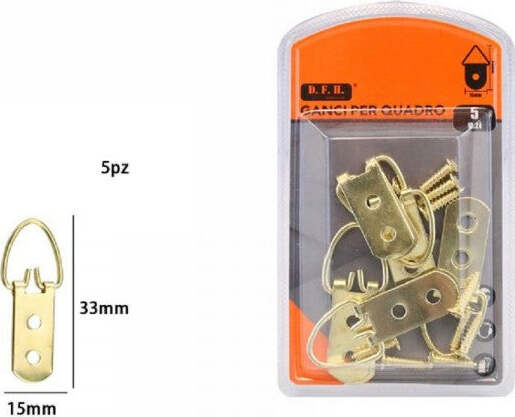 Set-5-Pz-Ganci-Gancetti-Dorati-Per-Quadri-Cornici-Appendere-Parete-33x15mm-07514