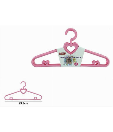 Set 5 Pz Grucce Stampelle Con Cuori Appendiabiti In Plastica Rosa Vestiti 87679