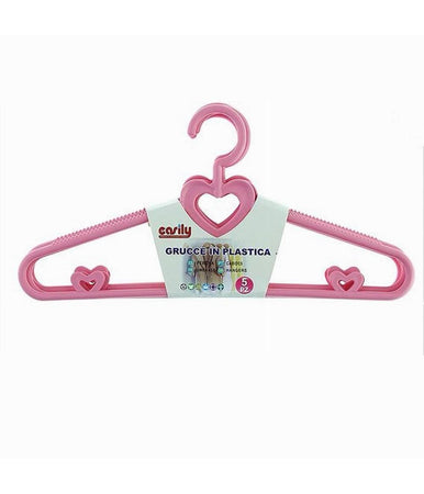 Set 5 Pz Grucce Stampelle Con Cuori Appendiabiti In Plastica Rosa Vestiti 87679