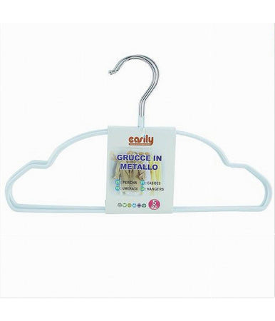 Set 5 Pz Grucce Stampelle Metallo Gommate Antiscivolo Bianco Appendi Abiti 87674