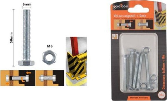 Set-5-Pz-Vite-Viti-Per-Esterno-A-Testa-Esagonali-6x50-Mm-Con-Dadi-Dado-M6-90918