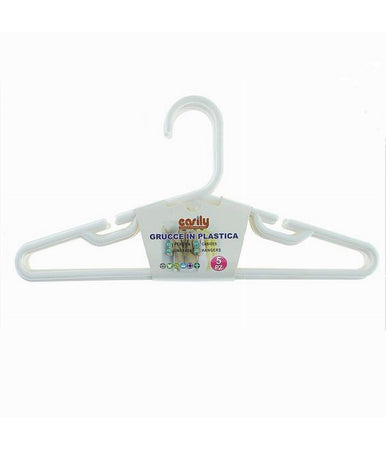 Set 5pz Grucce Stampelle Appendiabito In Plastica Bianca Vestiti Pantaloni 87680