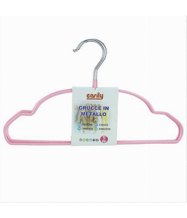 Set 5pz Grucce Stampelle In Metallo Gommate Antiscivolo Rosa Appendi Abiti 87676