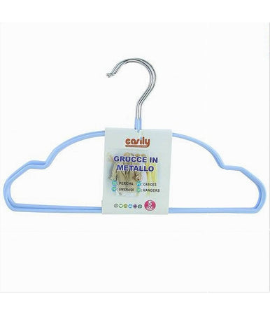 Set 5pz Grucce Stampelle Metallo Gommate Antiscivolo Celeste Appendi Abiti 87675