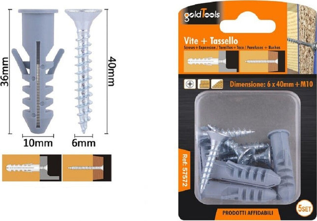 Set 5pz Viti Vite Croce 6x40mm + Tasselli Con Alette Tassello M10 Fischer 57572 Fai da te/Ferramenta/Chiodi viti ed elementi di fissaggio/Viti/Viti a spalla Trade Shop italia - Napoli, Commerciovirtuoso.it