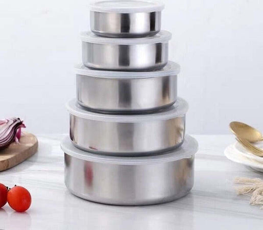 Set-5x-Contenitore-Acciaio-Inox-Con-Coperchi-Cucina-Casa-Cibo-Conservazione