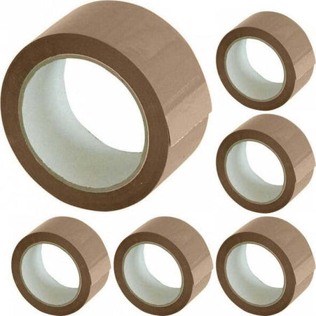 Set-6-Nastri-Adesivi-Avana-50-Mm-X-66-Mt-Con-Etichetta-Nastro-Imballaggi-Marrone