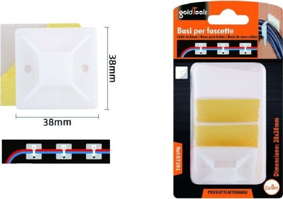 Set-6-Pezzi-Basi-Per-Fissaggio-Fascette-Supporto-Adesivo-Passante-38x38mm-57191