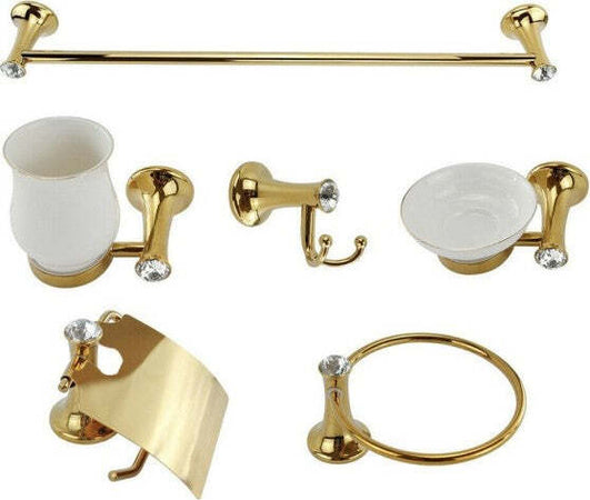 Set-6-Pz-Accessori-Bagno-In-Oro-E-Ceramica-Con-Punti-Luce-Cristalli-In-Acrilico
