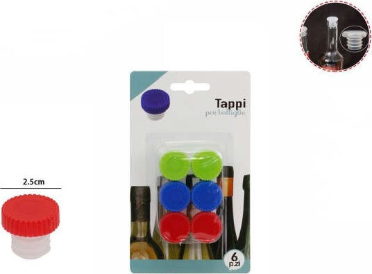 Set-6-Pz-Tappi-Per-Bottiglie-Colorate-Tappo-Bottiglia-2.5cm-Riutilizzabili-60095