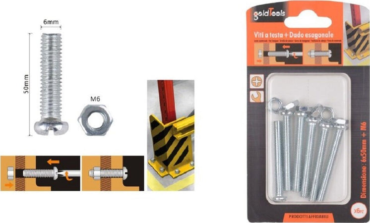 Set 6 Pz Viti Vite Testa A Croce Tonda 6 X 50mm Con Dadi Dado Esagonale M6 90980 Fai da te/Ferramenta/Chiodi viti ed elementi di fissaggio/Viti/Viti a spalla Trade Shop italia - Napoli, Commerciovirtuoso.it
