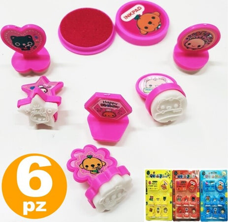 Set-6-Timbri-Cartoon-Messaggi-Colorati-Divertenti-Con-Tampone-Inchiostro-Bambina