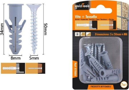 Set-7pz-Viti-Vite-Croce-5-X-50mm-+-Tasselli-Con-Alette-Tassello-M8-Fischer-57569
