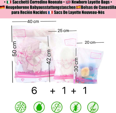 Set 8 Bustine Porta Indumenti per Corredino Neonato Sacche Nascita Bebè Borse Plastica Prova Inodore Buste Unisex Trasparenti Casa e cucina/Organizzazione interni/Organizzazione guardaroba/Sacchetti salvaspazio Sanitaria Gioia del Bimbo - Villa San Giovanni, Commerciovirtuoso.it