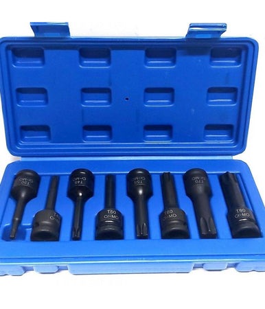 Set 8 Pezzi Chiavi Bussole Torx Attacco 1/2" T30 T80 A Impatto Lunghe 78 Mm