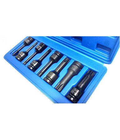 Set 8 Pezzi Chiavi Bussole Torx Attacco 1/2" T30 T80 A Impatto Lunghe 78 Mm