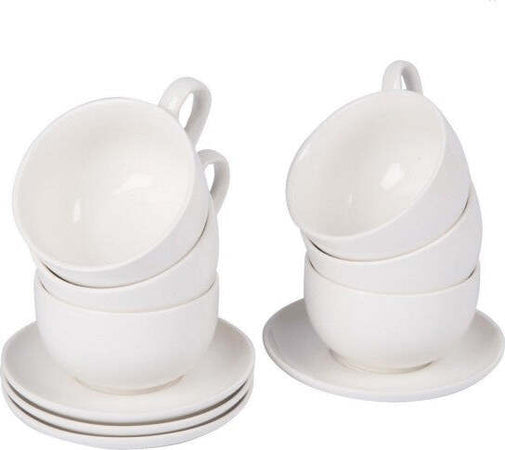 Set-8-Pezzi-Per-Colazione-Cappuccino-4-Tazze-200-E-4-Piattini-Porcellana-Bianca